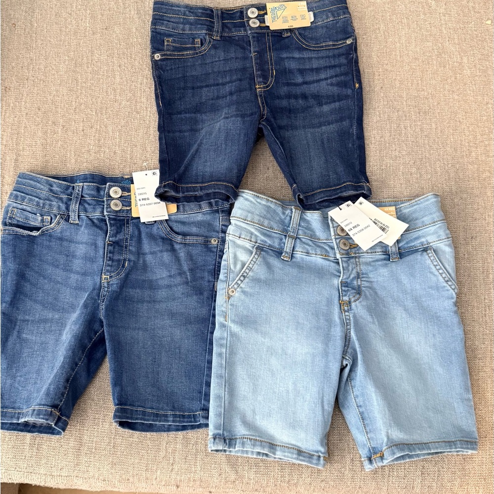 Adjustable Waist Kids Denim Shorts Set - Dark Blue, Medium Blue, Light Blue